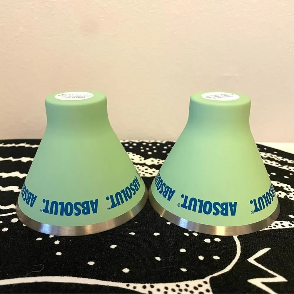 Absolut Vodka Green Metal Stainless Steel Soft Touch Stemless Martini Glass Set